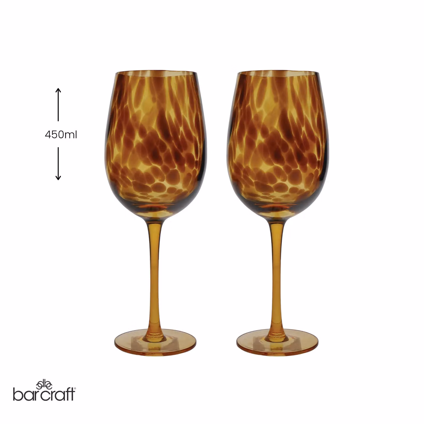 BarCraft Set of 2 Brown Tortoiseshell Patterned Lead-Free Glass Wine Glasses – 3