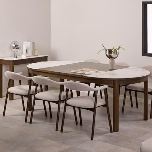 Furniture To Go Southampton Round Extendable Dining Table in Cream Ceramic, W/D/H: 120 x 120 x 75 cm (Extends to 220 cm) – 3