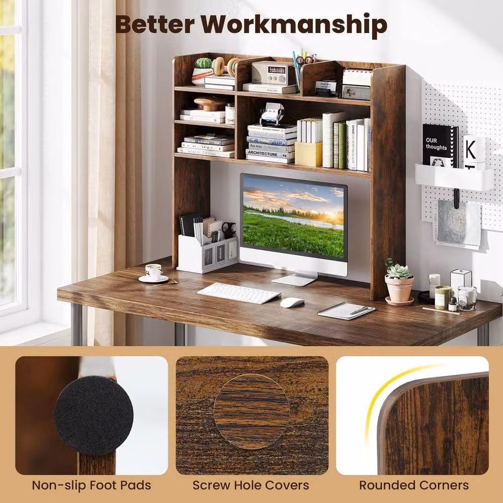 VOGREX Brown Wooden Desktop Storage Organizer with 6 Adjustable Shelves – 3