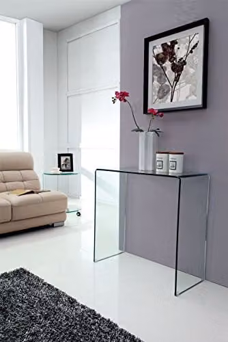 Thats Furniture Crystal Small Curved Clear Glass Hallway Console Table W/D/H: 80 x 35 x 75 cm