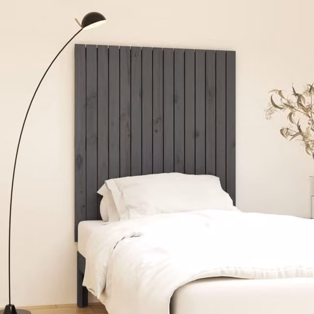 Berkfield Home Grey Solid Pine Wood Wall Mounted Headboard W/D/H: 110 x 95.5 x 3 cm
