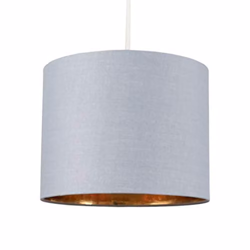 ValueLights Reni Modern Grey and Gold Fabric Drum Cylinder Ceiling Lamp Shade, Width: 25 cm