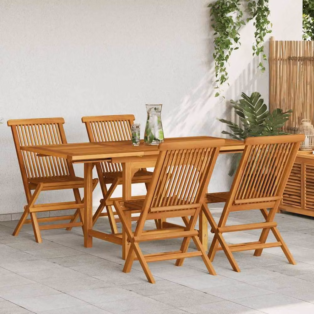 Berkfield Home 5 Piece Garden Dining Set in Brown Solid Teak Wood – 2