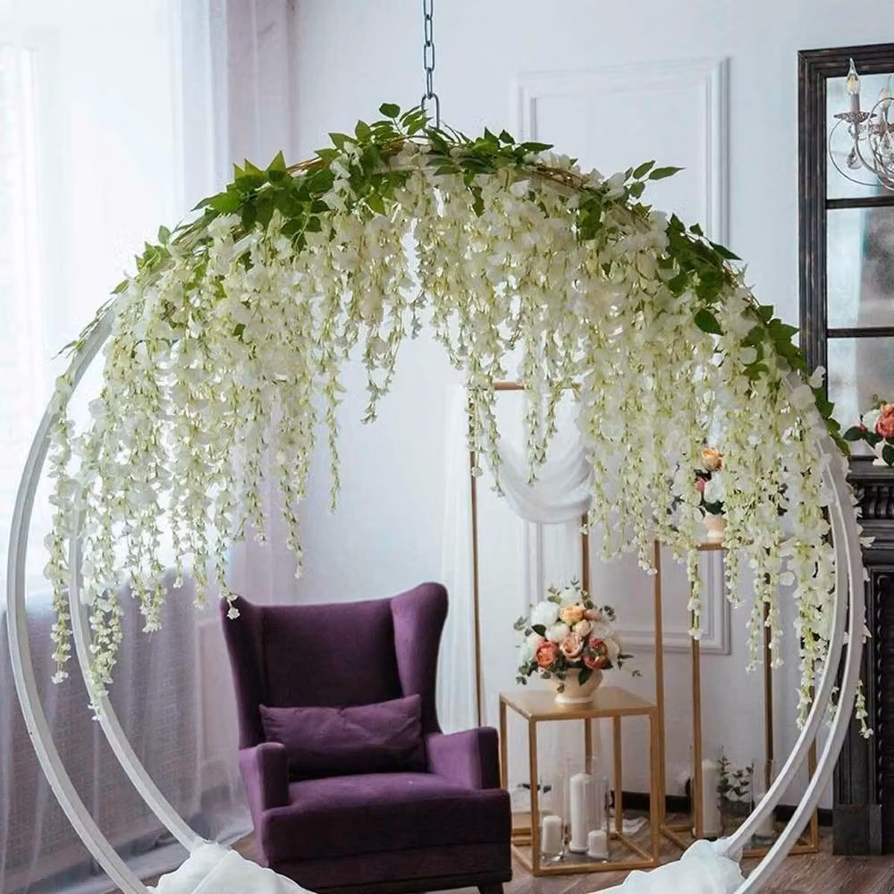 FLAVORA Pack of 12 White Artificial Wisteria Hanging Silk Vines – 4