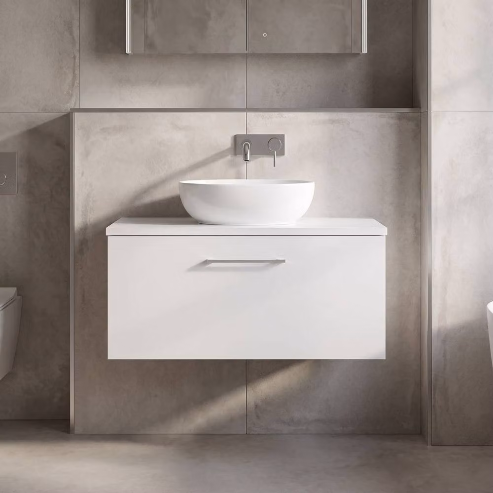 Balterley Gloss White 800mm Wall Hung 1 Drawer Vanity Unit with Worktop – 2