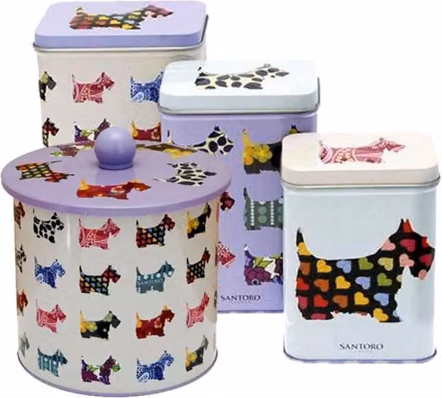 Santoro Gorjuss Scottie Dog 4-Piece Multicolour Metal Kitchen Storage Tin Set – 1