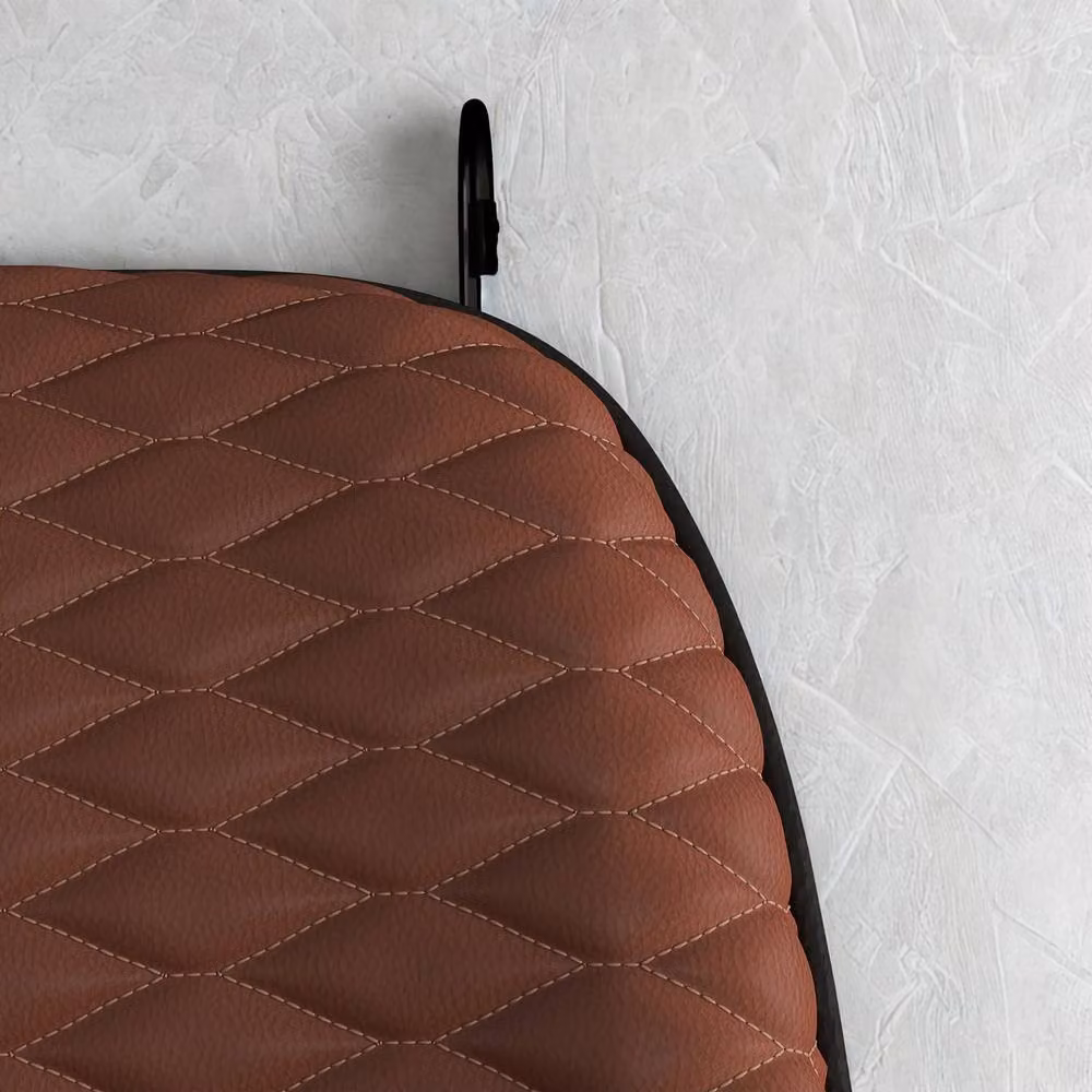FURNOS Set of 2 Brown Faux Leather Bar Stools with Metal Footrest, W/D/H: 47 x 54 x 110 cm – 3