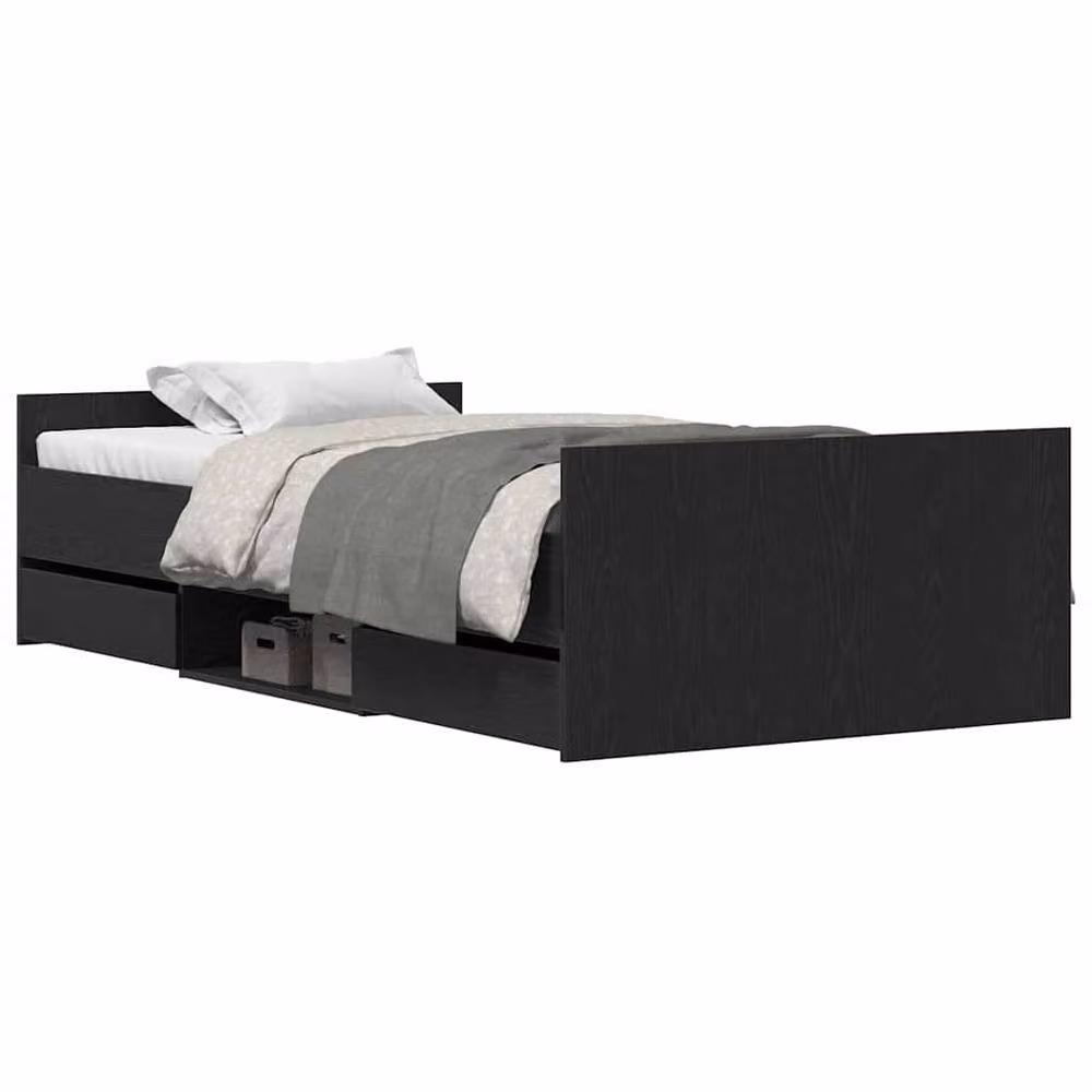 Berkfield Home Modern Black Oak Bed Frame with Drawers, W/D/H: 90 x 190 cm – 3