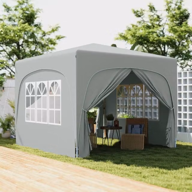 OUTSUNNY UPF50+ Pop Up Gazebo with Sides and Carry Bag, Light Grey, W: 300 cm, D: 300 cm, H: 273 cm – 1