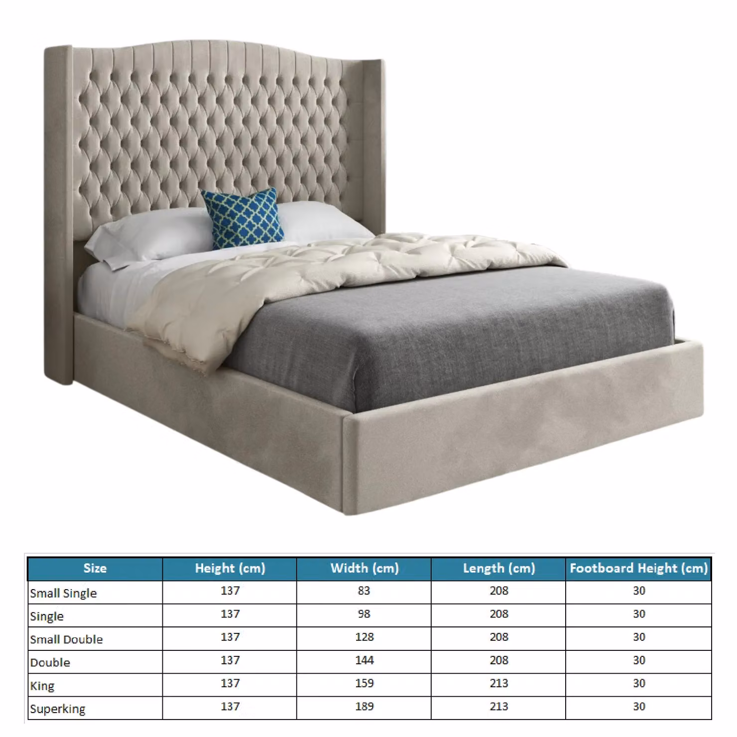 Casani Chesterfield Upholstered Velvet Bed Frame in Cream/Beige, W/D/H: 180 x 137 x 159 cm – 5