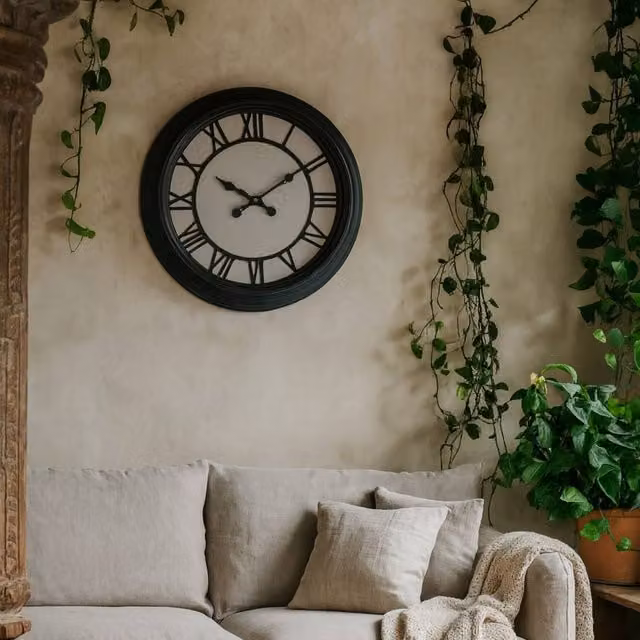 Wyld Haus Black Metal Industrial Round Quartz Wall Clock with Glass Cover