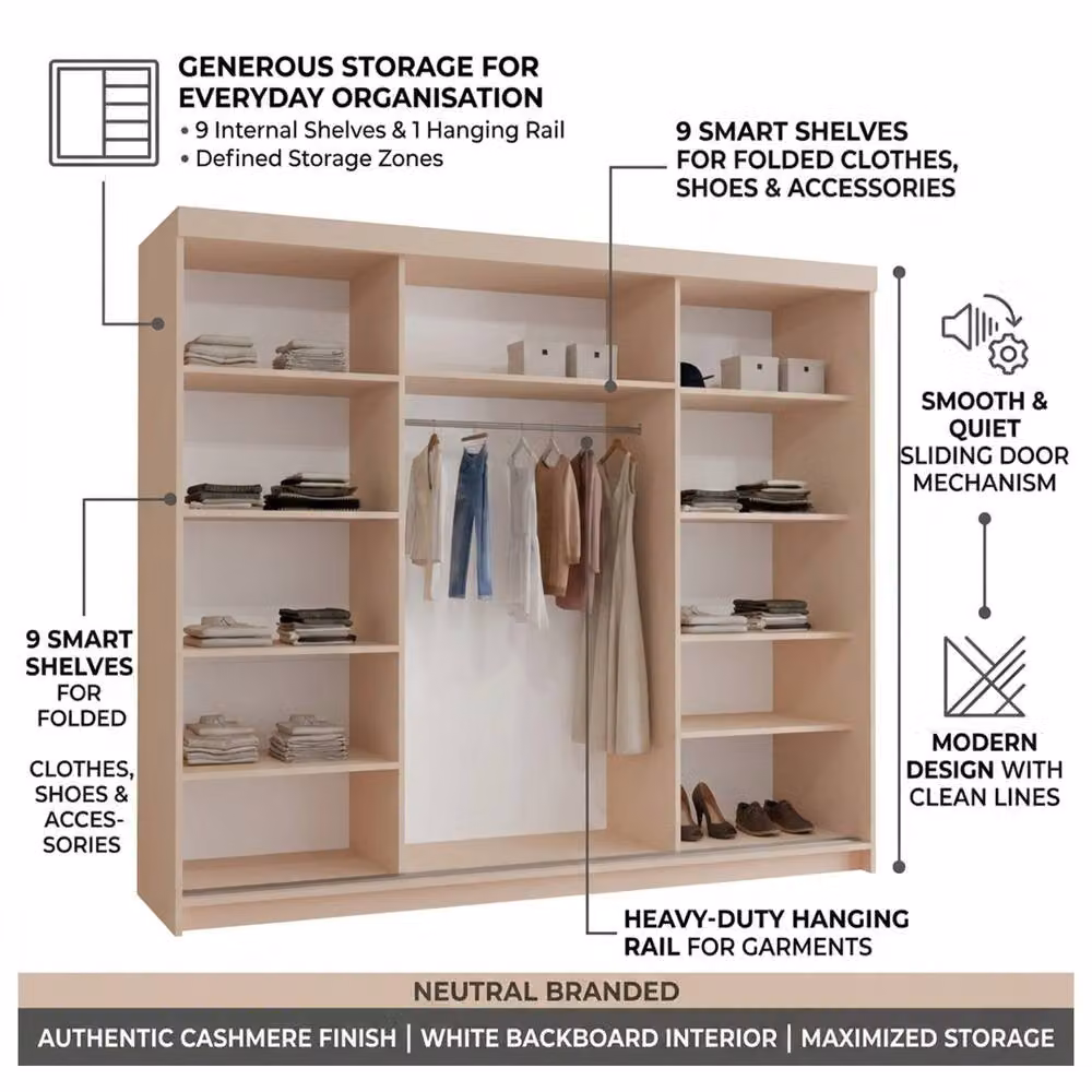 Sliding Wardrobes 4U Modern 3 Door Sliding Wardrobe in White W/H: 250 x 217 cm – 2