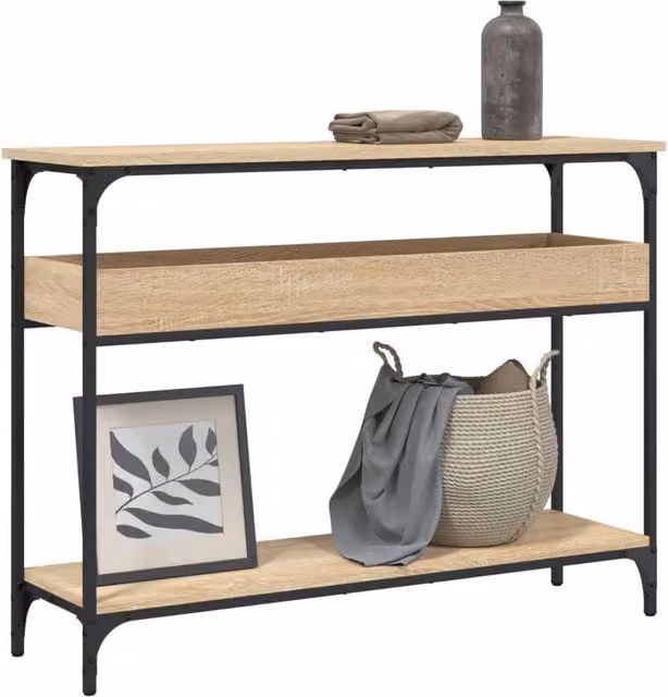 Berkfield Home Console Table with Shelf in Sonoma Oak Brown, W/D/H: 100 x 29 x 75 cm – 1