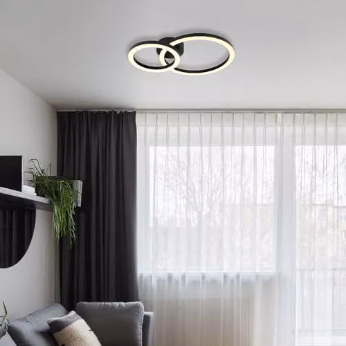 Globo Lighting Modern LED Ring Ceiling Light in Black with Warm White Light – 2