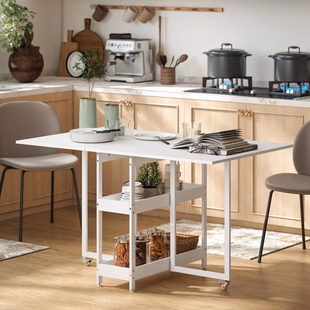 Wyld Haus White Drop Leaf Dining Table with Castors, W/D/H: 80 x 52 x 75 cm – 3