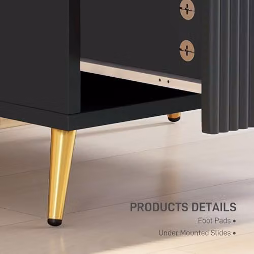 HOMCOM Set of 2 Modern Bedside Tables with 2 Drawers and Metal Legs in Black and Gold – 4