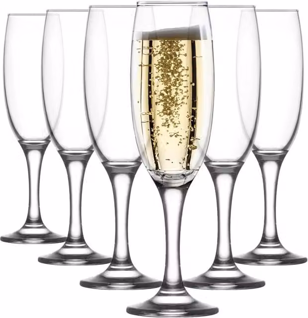 LAV Champagne Flutes, Transparent Yellow, 220ml, Pack of 6