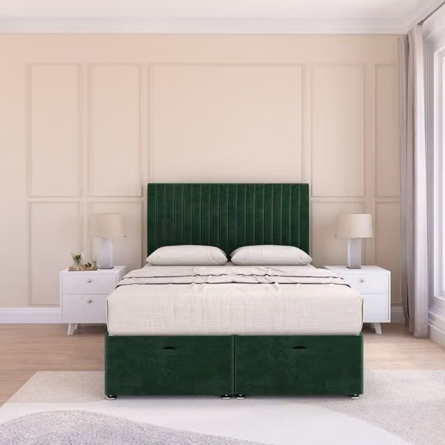 Sloomy Manhattan Single Ottoman Bed in Emerald Green with 26 Inch Headboard and Hybrid Memory Mattress