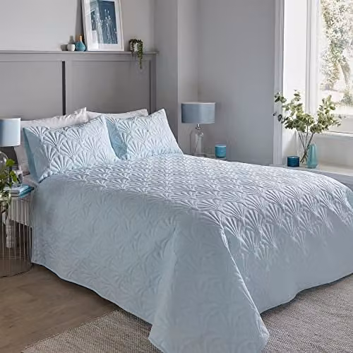 Dreams & Drapes Serene Cavali Pinsonic Quilted Microfibre Bedspread, Duck Egg Blue, W: 200 cm, L: 230 cm