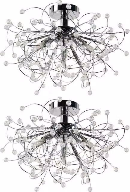 First Choice Lighting Burst Set of 2 Dimmable LED Ceiling Lights in Chrome and Silver with Glass Beaded Jewels – 1