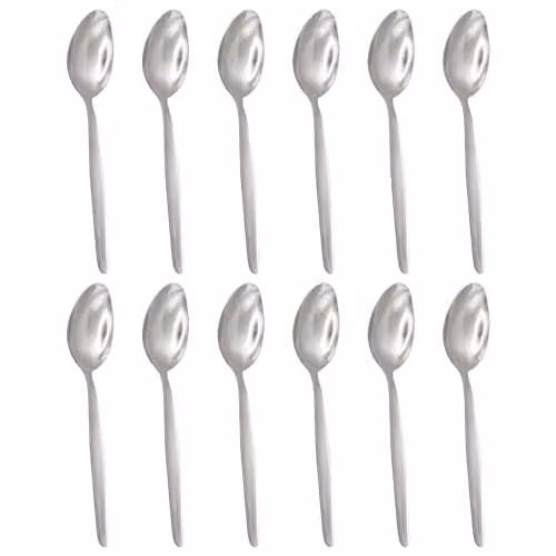 Argon Tableware Economy Stainless Steel Dessert Spoons, Silver, Pack of 12, Length: 19 cm