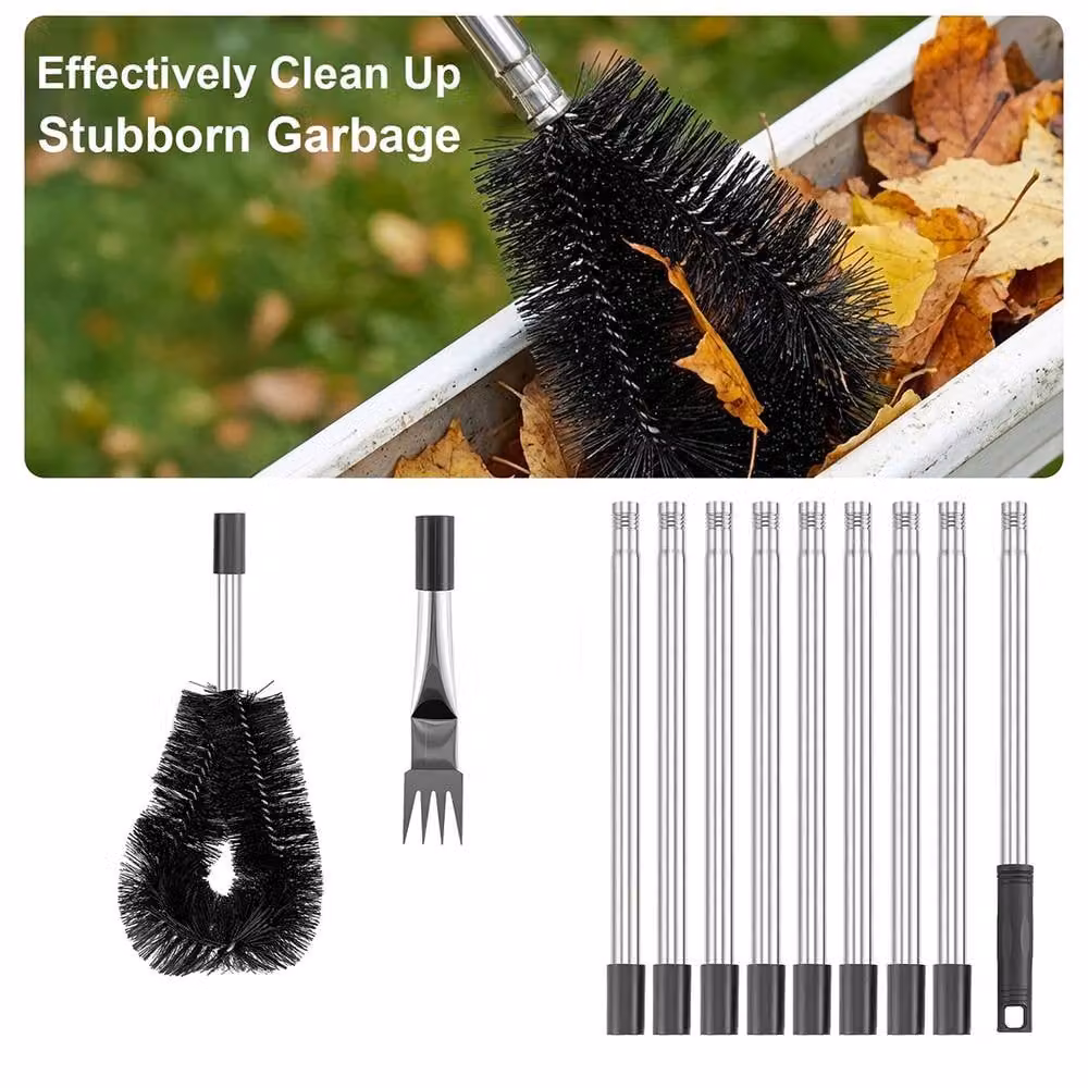 Ventryn 12-Piece Black Telescopic Roof Gutter Cleaning Tool Kit with Stainless Steel Brush – 4
