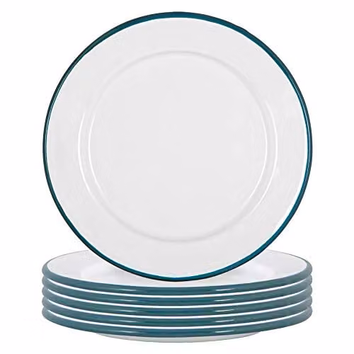 Argon Tableware Enamel Side Plates, Set of 6, Green and White, Diameter: 20 cm