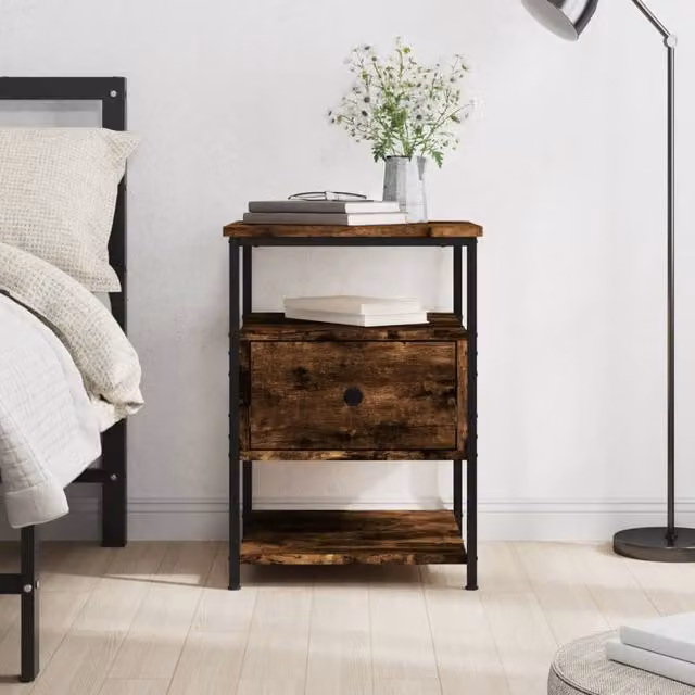 Berkfield Home Smoked Oak Bedside Cabinet in Brown, W/D/H: 40 x 42 x 56 cm – 1