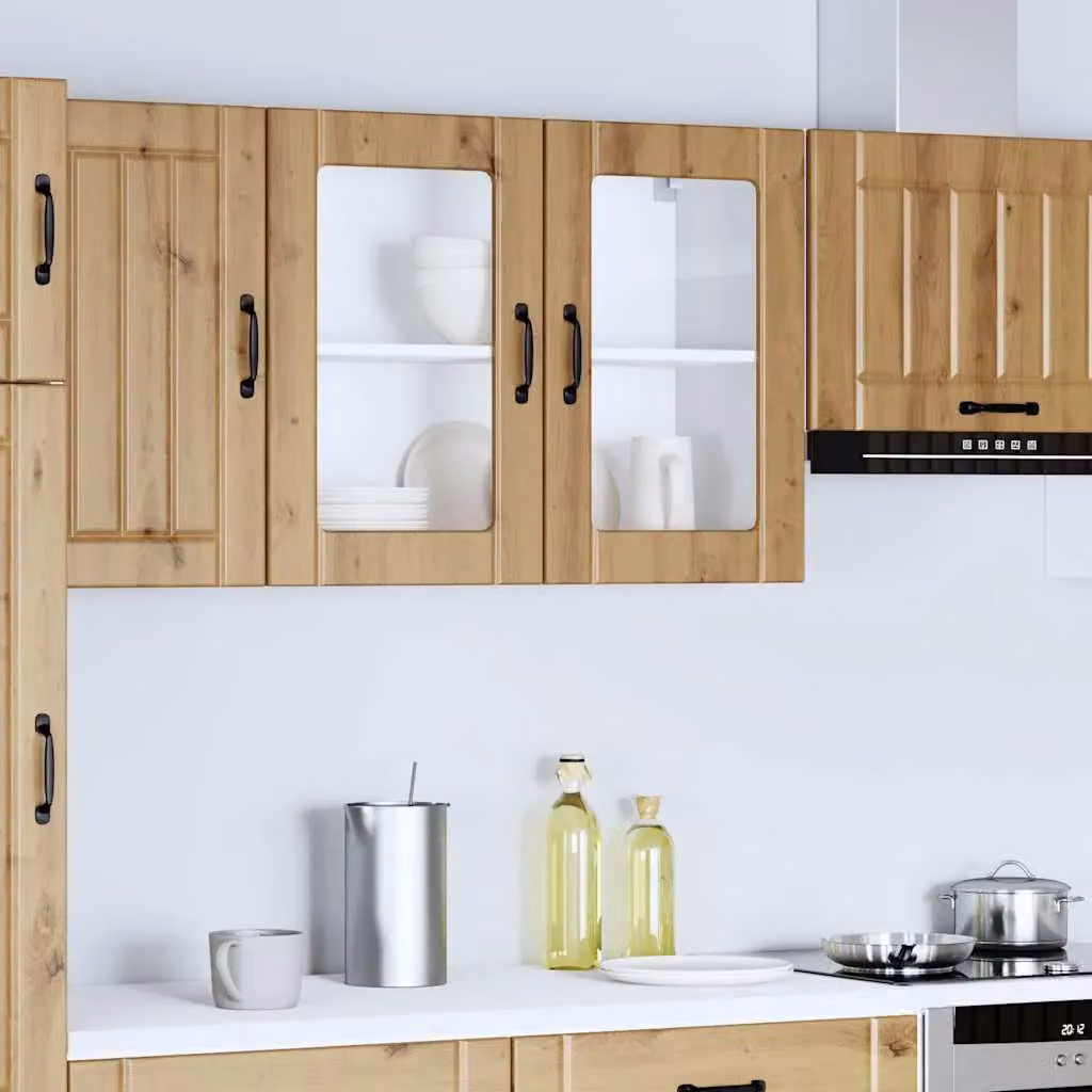 Berkfield Home Lucca Artisan Oak Kitchen Wall Cabinet with Glass Doors in Brown – 2