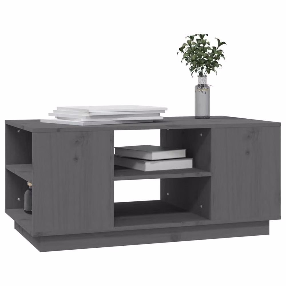 Berkfield Home Grey Rustic Solid Wood Pine Coffee Table W/D/H: 90 x 49 x 40.5 cm – 3