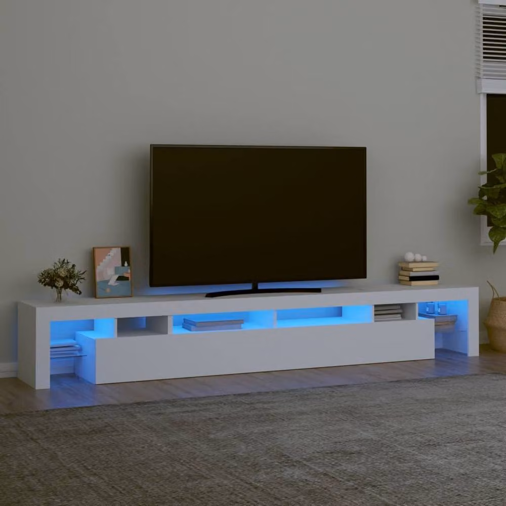 Berkfield Home Modern Glossy White TV Cabinet with LED Lights W: 260 cm, D: 40 cm, H: 36.5 cm – 2