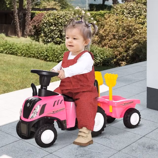 HOMCOM New Holland Licensed Pink Ride On Baby Sliding Car