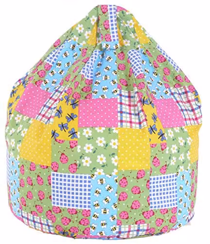 BeanLazy Cotton Patchwork Ladybird Bean Bag for Children, Multicolour, W/D/H: 60 x 60 x 50 cm