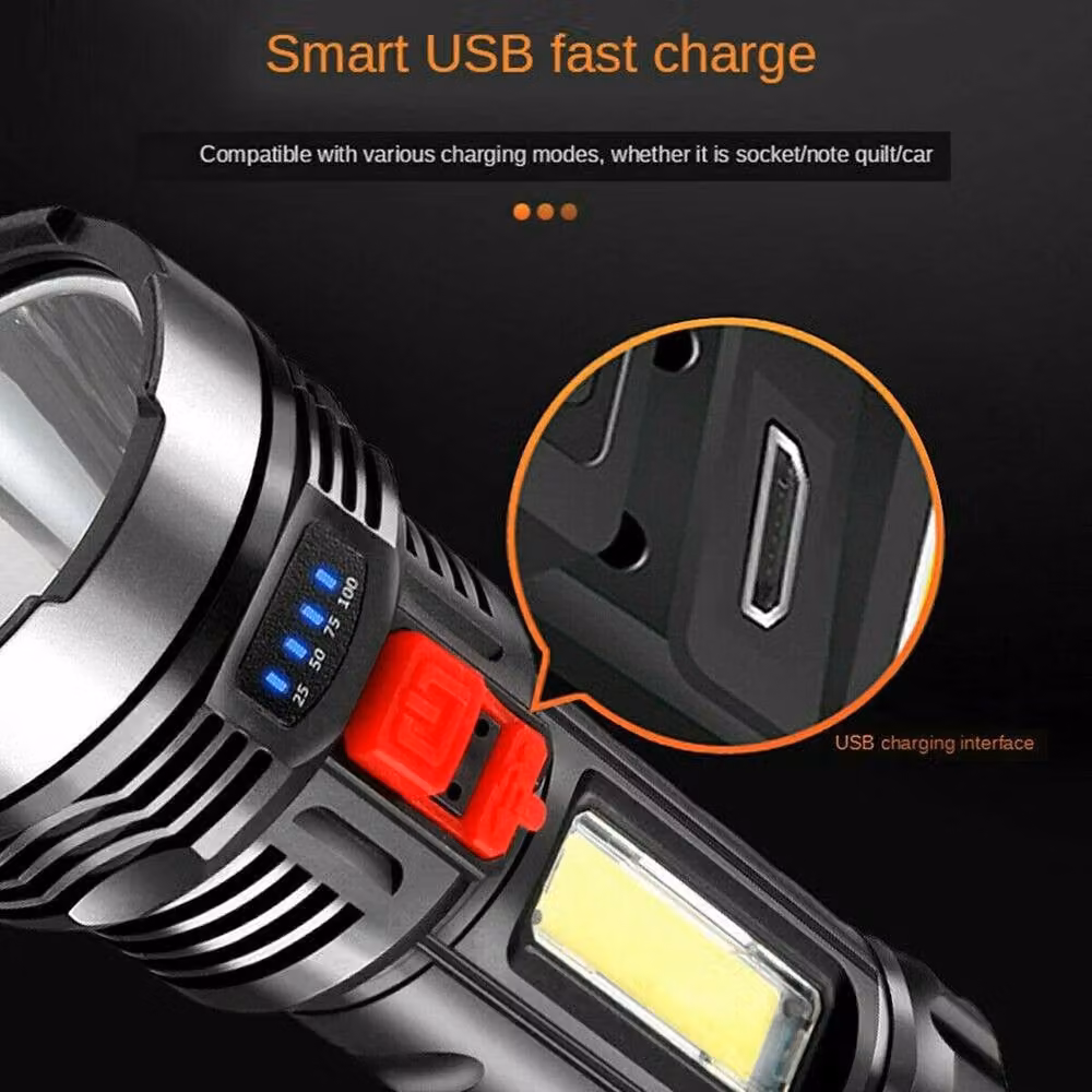 NESTLUNE Super Bright LED Flashlight Torch with USB Charging in Black – 6