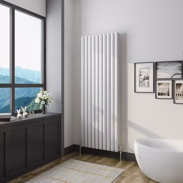 AicaBathroom Vertical Oval Column Double Radiator in White, H 160 cm x W 59 cm x D 59 cm