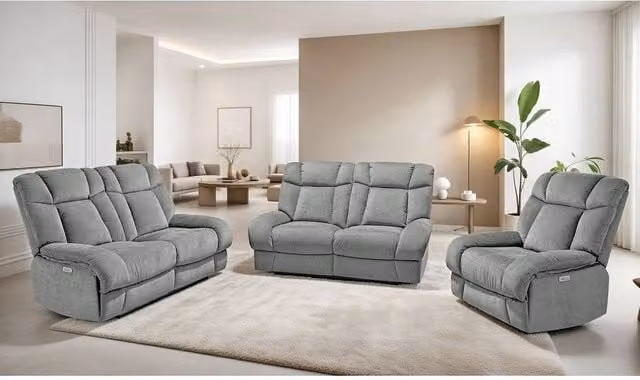 DS Living Torino Recline 3 and 2 Seater Sofa Bundle in Grey or Silver Fabric – 1