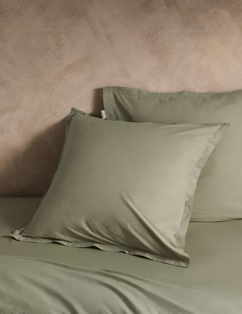 M&S x Fired Earth 2 Pack Washed Cotton Square Pillowcases in Weald Green