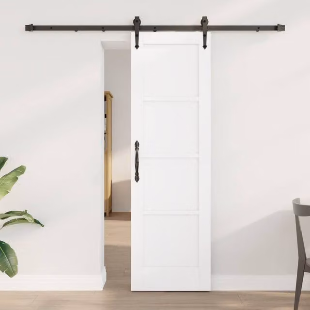 Berkfield Home Modern White Lacquered Solid Pine Sliding Door with Hardware Set W: 61 cm, H: 198.5 cm