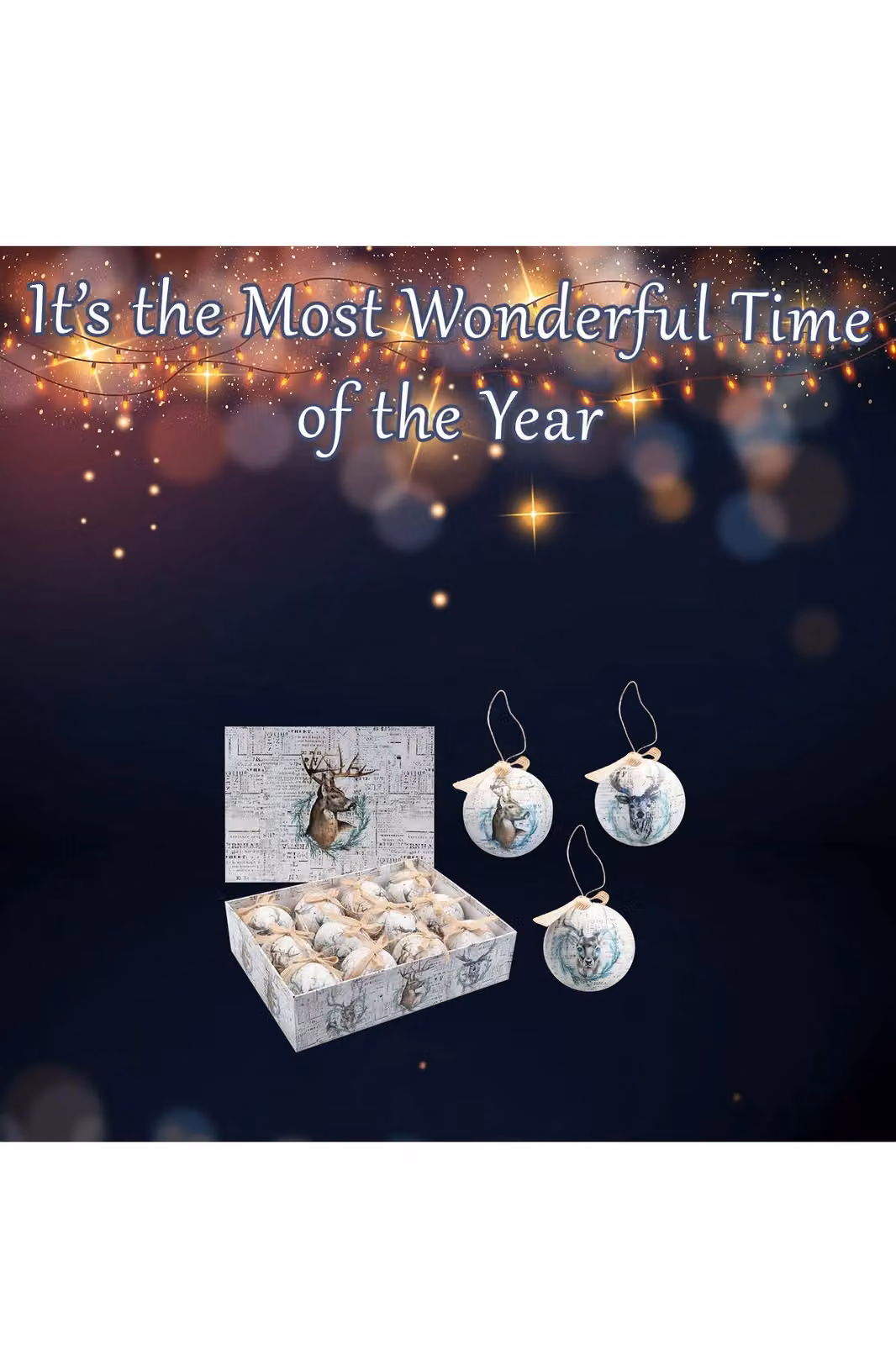 VFM e-Store Antique Stag Christmas Bauble Decoration Set, White, 12 Piece – 2