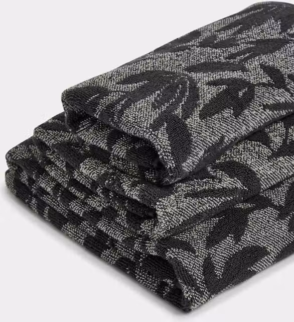 M&S Fluffy Pure Cotton Grey Floral Leaves Towel