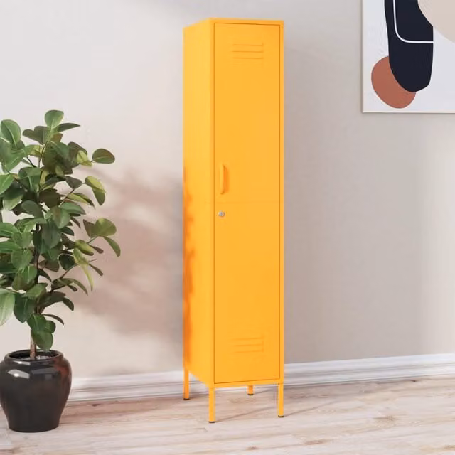 Berkfield Home Modern Metal Locker Cabinet in Mustard Yellow, W/D/H: 35 x 46 x 180 cm