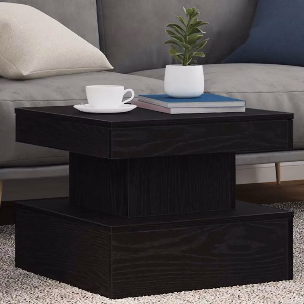Berkfield Home Modern Square Coffee Table with LED Lights in Black Oak, W/D/H: 50 x 50 x 40 cm – 4