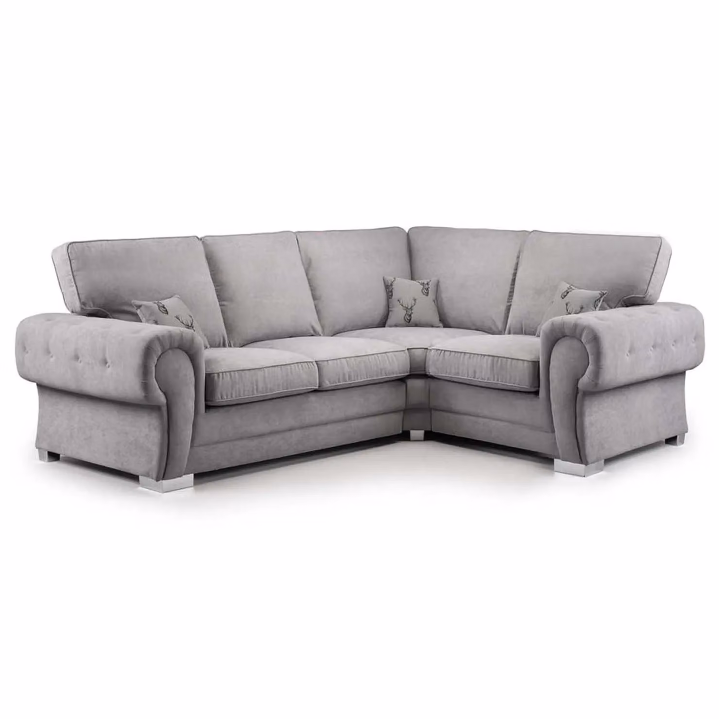 Furnishings For Less UK Milan 4 Seater L Shaped Corner Sofa, Grey, Right Hand Facing, Chesterfield Style with Full Back and Fabric Upholstery – 2