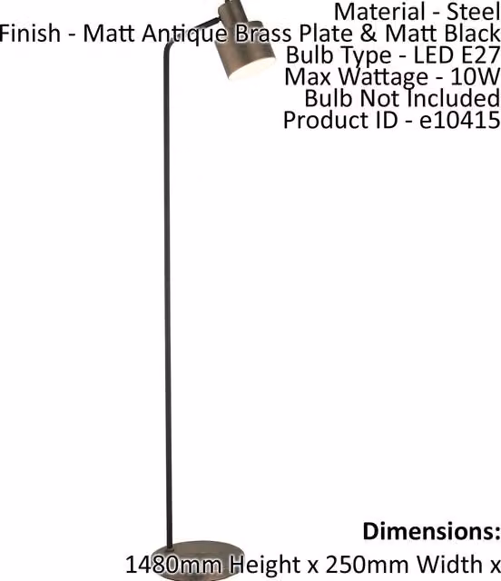 Loops LED Floor Lamp in Matt Antique Brass and Matt Black with E27 Bulb, H 148 cm x W 34 cm x D 34 cm – 1