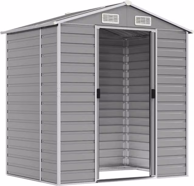 Berkfield Home Garden Shed in Light Grey Galvanised Steel, W: 191 cm, D: 130 cm, H: 198 cm