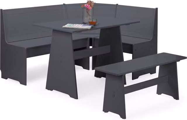 Julian Bowen Newport Anthracite Wood Corner Dining Set with Storage Bench – 5