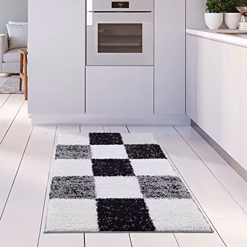 THE RUGS Modern Grey Checked High Pile Shaggy Area Rug, W: 80 cm, L: 150 cm – 3