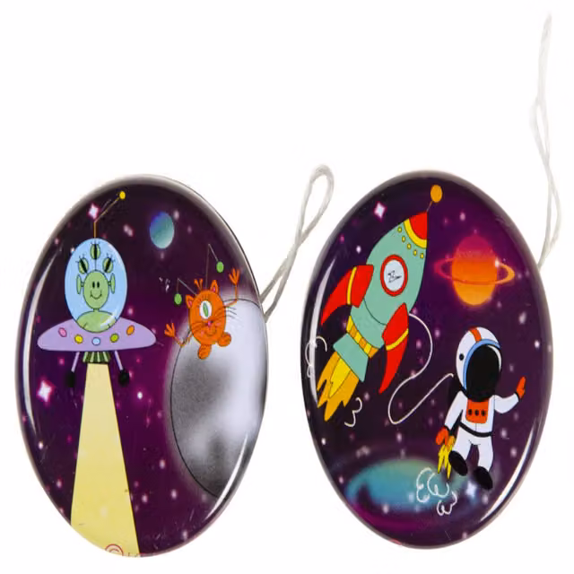 LG-Imports Pack of 12 Metal Space Theme Fantasy Return Yo-Yo Tops in White and Multicolour