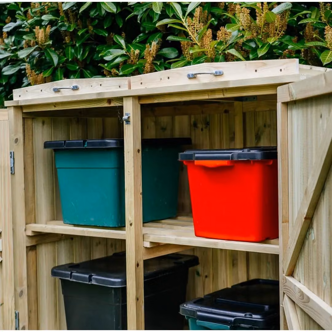 Buttercup Farm Shireburn 4 Box Timber Bin Store in Brown, W/D/H: 122.5 x 80.4 x 120 cm – 3