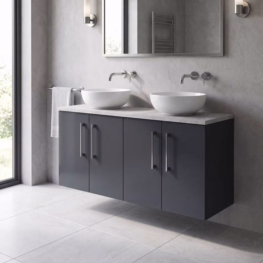 Balterley Modern Wall Hung 4 Door Bathroom Unit with Laminate Worktop, Dark Grey, Width: 120 cm – 2